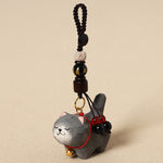Buddha Stones Carved Wood Cat Om Mani Padme Hum Peace Keychains