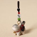 Buddha Stones Carved Wood Cat Om Mani Padme Hum Peace Keychains
