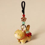 Buddha Stones Carved Wood Cat Om Mani Padme Hum Peace Keychains