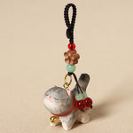 Buddha Stones Carved Wood Cat Om Mani Padme Hum Peace Keychains