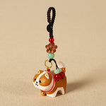 Buddha Stones Carved Wood Dog Om Mani Padme Hum Peace Keychains