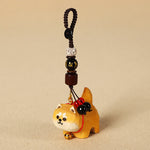 Buddha Stones Carved Wood Dog Om Mani Padme Hum Peace Keychains