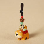 Buddha Stones Carved Wood Dog Om Mani Padme Hum Peace Keychains