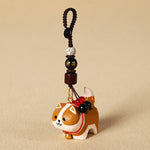 Buddha Stones Carved Wood Dog Om Mani Padme Hum Peace Keychains