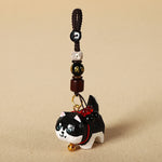 Buddha Stones Carved Wood Dog Om Mani Padme Hum Peace Keychains