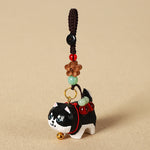 Buddha Stones Carved Wood Dog Om Mani Padme Hum Peace Keychains