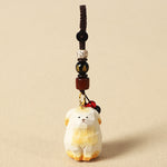 Buddha Stones Carved Wood Dog Om Mani Padme Hum Creativity Keychains