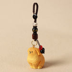 Buddha Stones Carved Wood Dog Om Mani Padme Hum Creativity Keychains