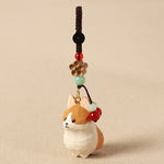 Buddha Stones Carved Wood Corgi Om Mani Padme Hum Peace Keychains