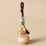 Buddha Stones Carved Wood Corgi Om Mani Padme Hum Peace Keychains