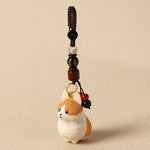 Buddha Stones Carved Wood Corgi Om Mani Padme Hum Peace Keychains