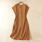Buddha Stones Summer Elegant Minimalist Solid Women's Summer Sleeveless Dress With Pocket