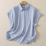 Buddha Stones Summer Casual Minimalist Button-Up Solid Women's Short Sleeve Shirts