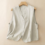 Buddha Stones Summer Casual Minimalist V-Neck Button-Up Solid Tank Top Women's Sleeveless Shirts