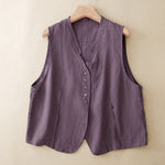Buddha Stones Summer Casual Minimalist V-Neck Button-Up Solid Tank Top Women's Sleeveless Shirts