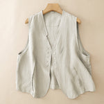 Buddha Stones Summer Casual Minimalist V-Neck Button-Up Solid Tank Top Women's Sleeveless Shirts