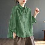 Buddha Stones Spring Embroidery Long Sleeve Colorful Button Label  Women's Shirt