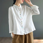 Buddha Stones Spring Embroidery Long Sleeve Colorful Button Label  Women's Shirt