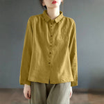 Buddha Stones Spring Embroidery Long Sleeve Colorful Button Label  Women's Shirt