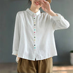 Buddha Stones Spring Embroidery Long Sleeve Colorful Button Label  Women's Shirt