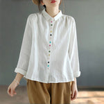Buddha Stones Spring Embroidery Long Sleeve Colorful Button Label  Women's Shirt
