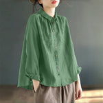 Buddha Stones Spring Embroidery Long Sleeve Colorful Button Label  Women's Shirt