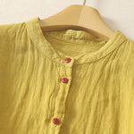 Buddha Stones Summer Plain Red Buttons Short Sleeve Women's Shirt