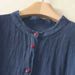 Buddha Stones Summer Plain Red Buttons Short Sleeve Women's Shirt