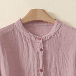 Buddha Stones Summer Plain Red Buttons Short Sleeve Women's Shirt