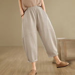Buddha Stones Spring 7-8 Length Solid Color Women's Harem Pants With Pockets