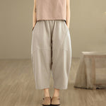 Buddha Stones Spring 7-8 Length Solid Color Women's Harem Pants With Pockets
