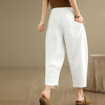 Buddha Stones Spring 7-8 Length Solid Color Women's Harem Pants With Pockets