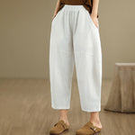 Buddha Stones Spring 7-8 Length Solid Color Women's Harem Pants With Pockets