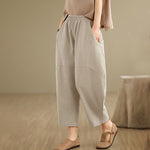 Buddha Stones Spring 7-8 Length Solid Color Women's Harem Pants With Pockets