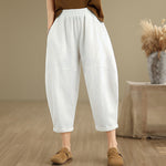 Buddha Stones Spring 7-8 Length Solid Color Women's Harem Pants With Pockets