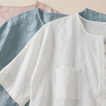 Buddha Stones Casual Flower Colorful Frog Button Half Sleeve Women's Shirt