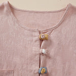 Buddha Stones Casual Flower Colorful Frog Button Half Sleeve Women's Shirt