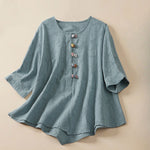 Buddha Stones Casual Flower Colorful Frog Button Half Sleeve Women's Shirt