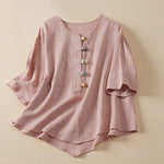 Buddha Stones Casual Flower Colorful Frog Button Half Sleeve Women's Shirt