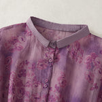 Buddha Stones Printing Buttons Drawstring High Waist Short Sleeve Midi Dress With Pockets