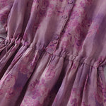 Buddha Stones Printing Buttons Drawstring High Waist Short Sleeve Midi Dress With Pockets