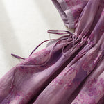 Buddha Stones Printing Buttons Drawstring High Waist Short Sleeve Midi Dress With Pockets