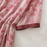 Buddha Stones Printing Buttons Drawstring High Waist Short Sleeve Midi Dress With Pockets