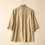 Buddha Stones Summer Elegant Vintage Button-up Solid Front Pleated Ruffle Women's Short Sleeve Shirts
