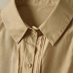 Buddha Stones Summer Elegant Vintage Button-up Solid Front Pleated Ruffle Women's Short Sleeve Shirts