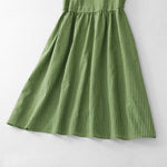 Buddha Stones Summer Casual Elegant Green Striped Crew Neck Women's Summer Sleeveless Dress