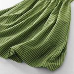 Buddha Stones Summer Casual Elegant Green Striped Crew Neck Women's Summer Sleeveless Dress