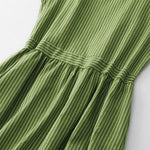 Buddha Stones Summer Casual Elegant Green Striped Crew Neck Women's Summer Sleeveless Dress