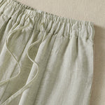 Buddha Stones Summer Casual Drawstring Solid Linen Ankle Pants Women's Wide Leg Pants With Pocket
