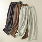 Buddha Stones Summer Casual Drawstring Solid Linen Ankle Pants Women's Wide Leg Pants With Pocket